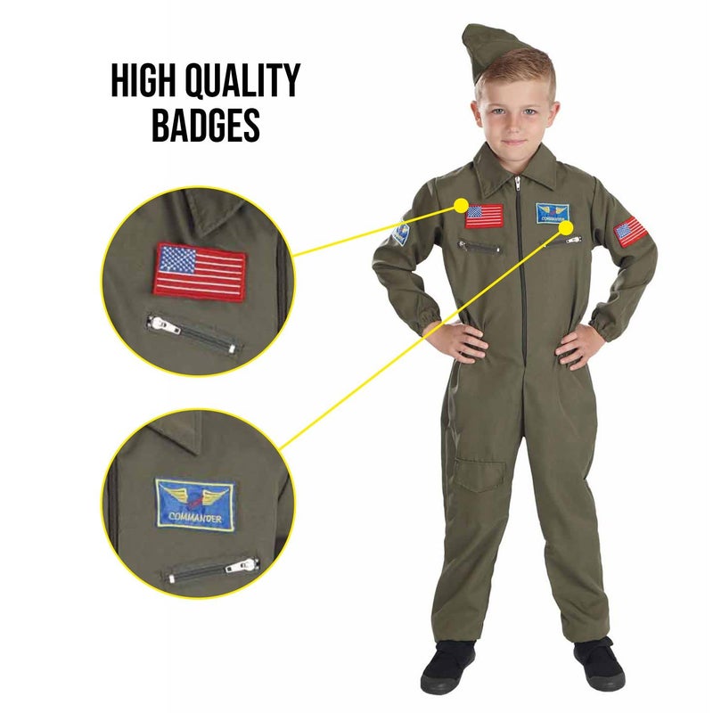 fun shack Kids Flight Suit Pilot Costume, Air Force Fighter Pilot WW2 Costume Kids, Boys Halloween Costumes, X-Large - Image 5